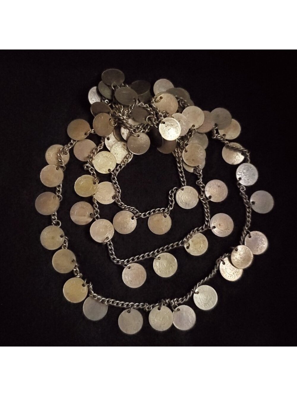 Vintage Coin Necklace Gold Tone Opera Flapper 72"